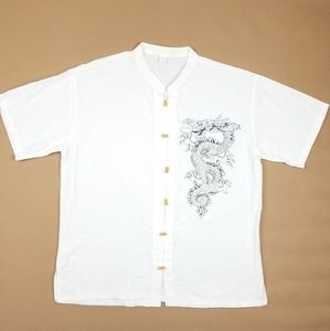 VTG Asian Traditional Style Dragon Embroidered White Button Up Shirt